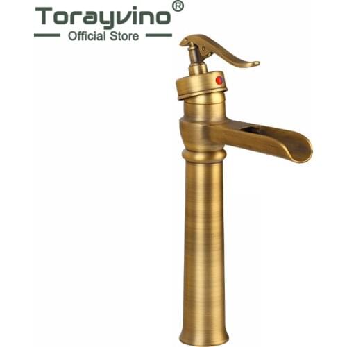 Torayvino Bathroom Basin Sink Antique Brass Mixer Tap Basin Faucet Deck Mounted Waterfall Faucet Torneira Washbasin Faucet