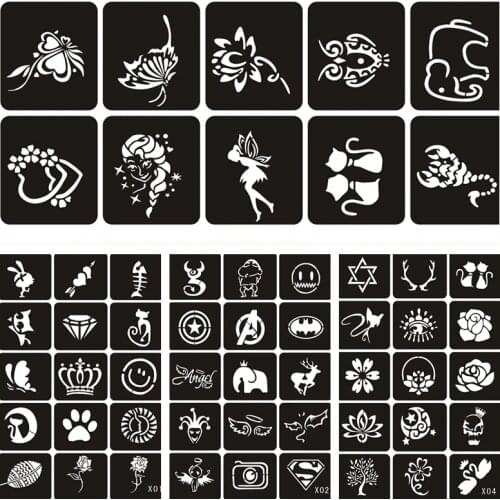 70pcs Small Glitter Tattoo Stencil Woman Girl Kids Cute Drawing Template,Flower Butterfly Cartoon Airbrush Henna Tattoo Stencils