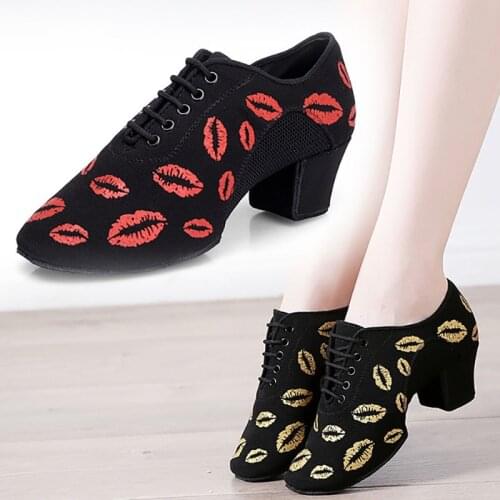BD802 Heel 5 cm Soft Oxford Cloth Cha Cha Teacher Dance Shoes Printing BD Ballroom Latin Ballet Dancing Shoes Woman