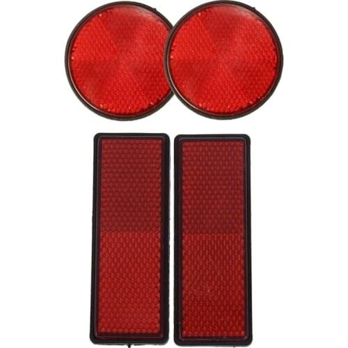 4 Pcs Red Reflectors Universal for Motorcycles ATV Bikes Dirt Bikes, 2Pcs Round & 2 Pcs Rectangle