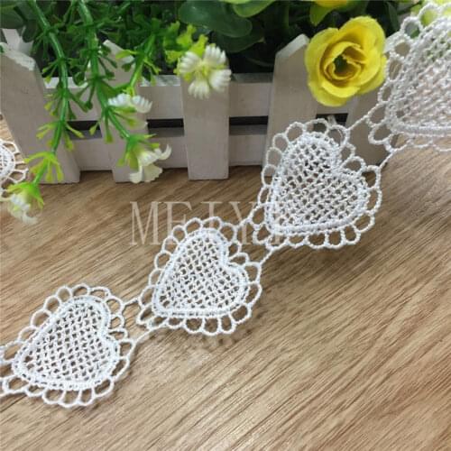 10x White Heart Embroidered Lace Trim Ribbon Applique DIY Sewing Craft Crochet Vintage Wedding Bridal Dress Decoration