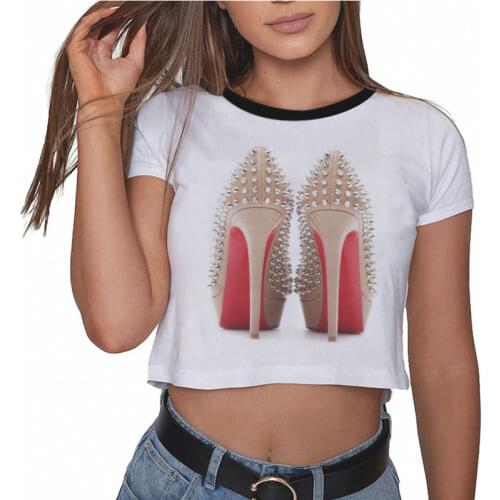 High Heel T Shirt Printing Lady New Luxury Make Up Paris Style T-Shirt Women Summer Short Sleeve Tops Tee Girl Hipster T-shirts