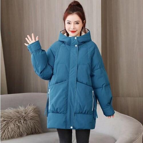 2021 New Winter Cotton Padded Jacket Womens Clothing Long Hooded Korean Loose Thickened Fashion Big Pocket Coat Manteau Femme