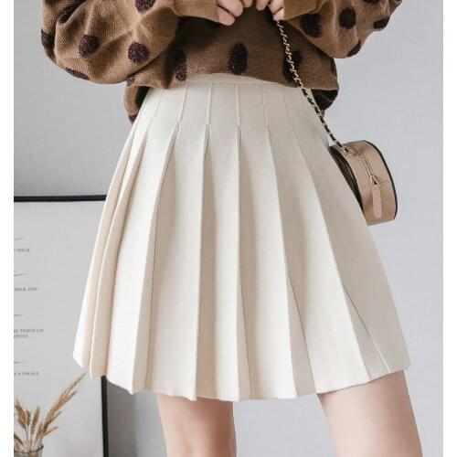 Women Knitted Pleated Skirt Autumn Winter High Waist Women Mini Skirt jupe femme Lady Casual Fashion Skirt Saia 2019