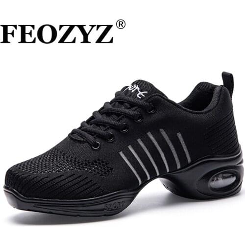 FEOZYZ New Morden Dancing Shoes For Women Air Cushion Indoor Sneakers Female Knit Upper Breathable Dance Shoes Ladies Jazz Shoes