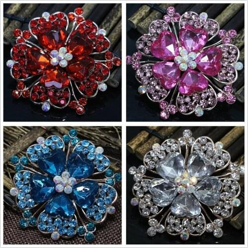 High grade multicolor heart rhinestone crystal flower pins broches for women elegant rose gold-color jewelry I