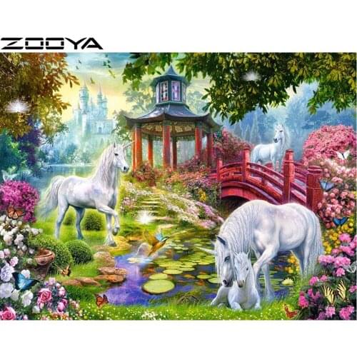 ZOOYA DIY Home Decor Diamonds Painting Cross-Stitch Embroidery 3d Diamonds Set For Embroidery Landscape Unicorn Pavilion R270