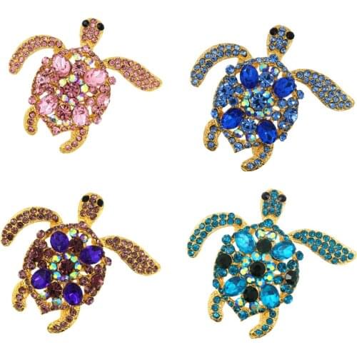 20pcs/lot 4colors hot sell gold plated sea turtle Rhinestone crystal Brooches for gift/party/dress decoration