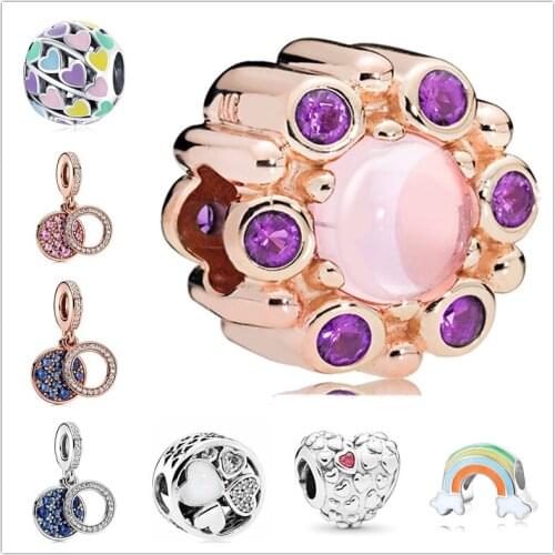 2021 Rainbow Pendant Big Round Bead Love Beads Fit Original Pandora Charms Silver Color Bracelets Women Girl Jewelry Gift Custom