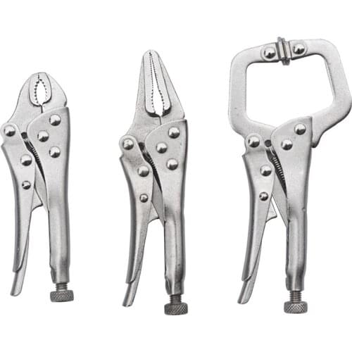 3Pcs Mini Vise Locking Pliers Set 4In Curved Jaw And 5In Long Nose And 5 In C Clamp Assorted Locking Welding Clamp Promotion