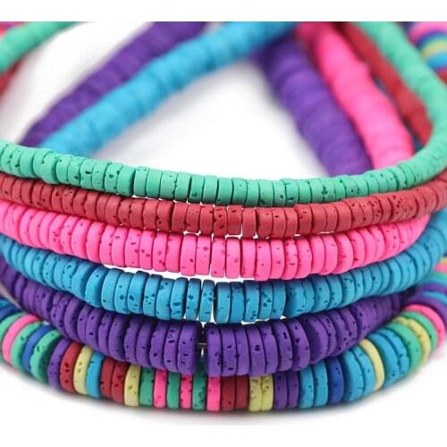 4/6/8MM Flat Round Coins Green,Pink,Red,Blue,Volcanics Lava Natural Stone Mixing Color Spacer Loose Beads For Jewelry Making DIY
