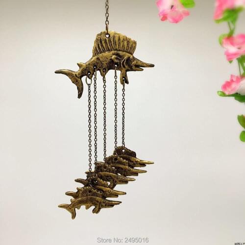 Wenchang fish-Cast iron Wind Bells Lucky Fengshui Wind Chime Metal Garden Windchime Hanging Ornament Indoor Outdoor Decor