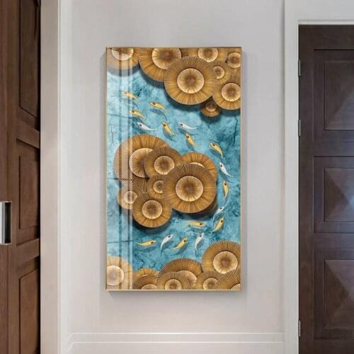 Abstract Golden Fish Painting Begonia Canvas Painting Prints Posters Foil Luxury Quadro Wall Art for Living Room Tableau Salon