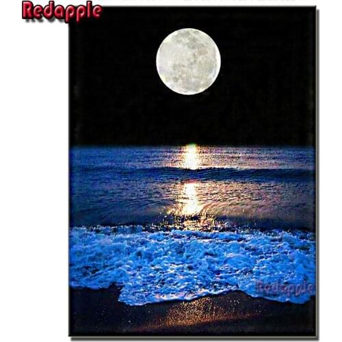 Diamond Painting Full Square Drill Bright moon Pictures Diamond Embroidery Sale Ocean waves, beach landscape Cross Stitch decor