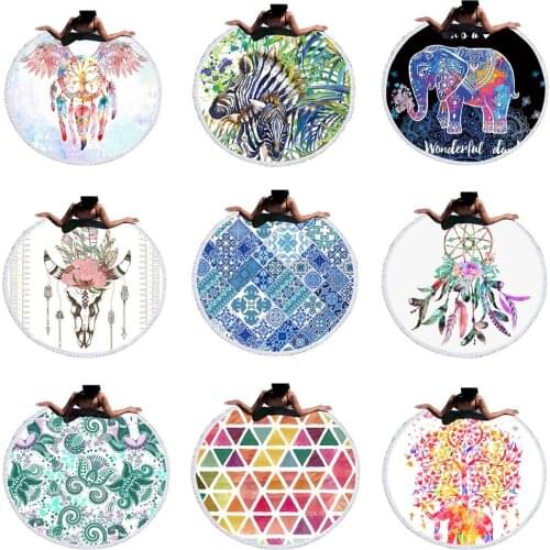 Bath Towels Printed Large Leaves Flower Flamingo Beach Towel Round Microfiber Beach Towels Roundie Adults Serviette