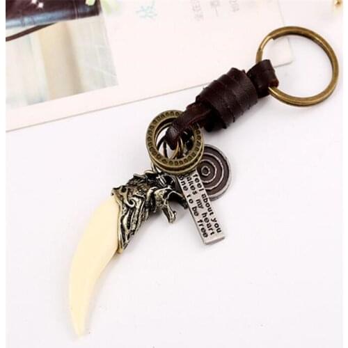 Wolf Pendant Keychain Wolf Teeth Keyring Animal Charms Norse Viking Amulet Key Ring Key Chain Jewelry Gift B158