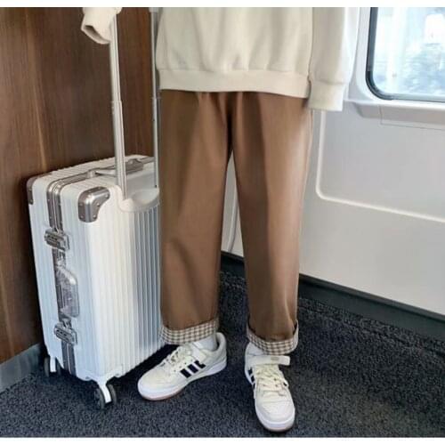 Flanging Plaid casual pants mens Harajuku style straight tube loose fashion brand trend versatile drop feeling wide leg pants