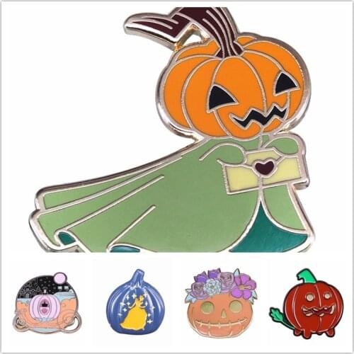HOSENG Autumn Halloween Thanksgiving Day Gothic Happy Pumpkin Car Crystal Shoe Creative Brooch Orange Enamel Pin Gift HS_910