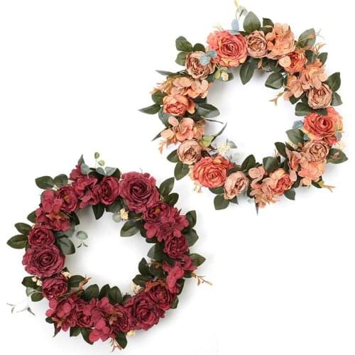 Imitation Vintage Wreath Door Decoration Hydrangea Peony Wreath Grass Ring Idyllic Wedding Pendant Artificial Wreath