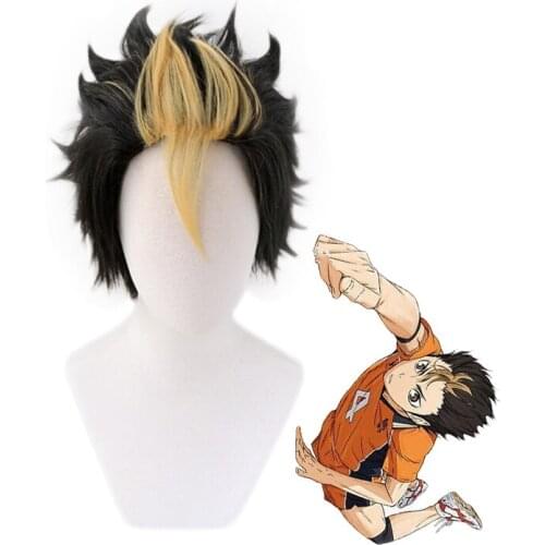 Anime Haikyuu! Karasuno Nishinoya Yuu Black Blonde Cosplay Heat Resistant Synthetic Hair Carnival Halloween Party + Free Wig Cap