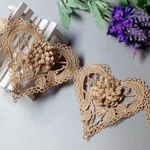2 Yard Gold 3D Heart Cotton Flower Lace Trim Embroidered Lace Ribbon Handmade Wedding Dress Patchwork Sewing Supplies Craft New