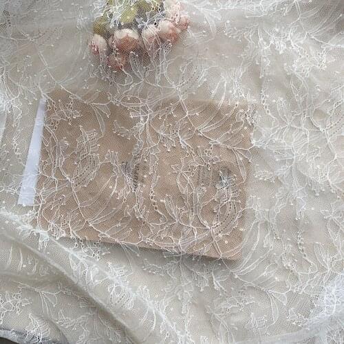 Sequins & Leaf Embroidered Bridal Lace Fabric In Off White Tulle Wedding Dress Evening Gowns Sewing Lace By The Yard