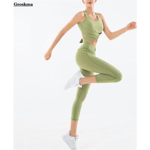 High waist leggings+sexy backless tank tops women two piece set outdoor sports training push up fitness gym suits set clothing