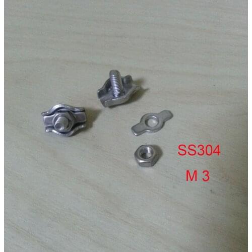 M3 SS304 Stainless Steel Material Wire Rope Clip Calmp (used for 2 mm wire rope knotting), 30 Pcs/Lot