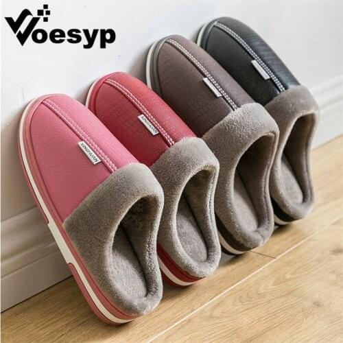 Fur Slippers Women Shoes Winter Warm Slipper Couple House Slippers PU Leather Indoor Slides Home Shoes Woman Men