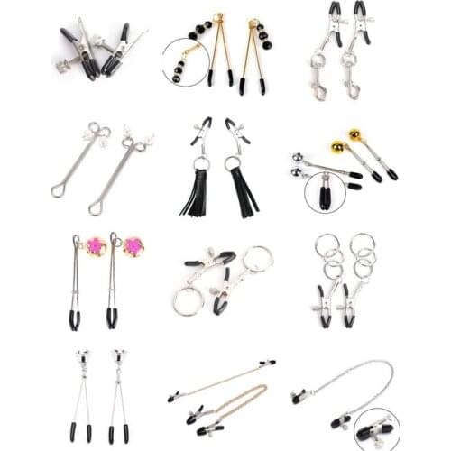 1 Pair Metal Bondage Nipple Clamps Chain Nipple Clips Labia Clamps Slave BDSM Women Toys Adult Sex Games Vagina Labia Spreader