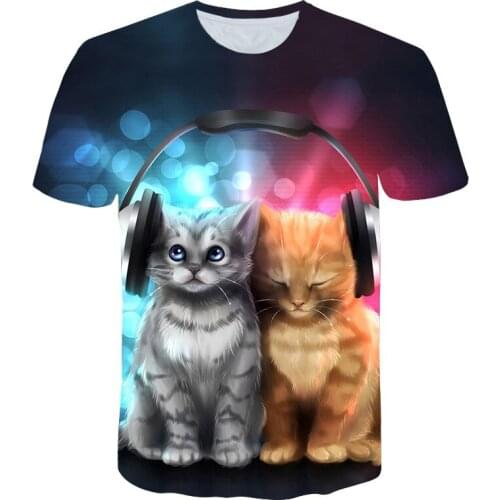 Mens Casual Fashion Harajuku Top Tee Cool Design 3D Cat Galaxy Space Fun Kitty Thunder Cat Playing Lightning Childrens T-shirt