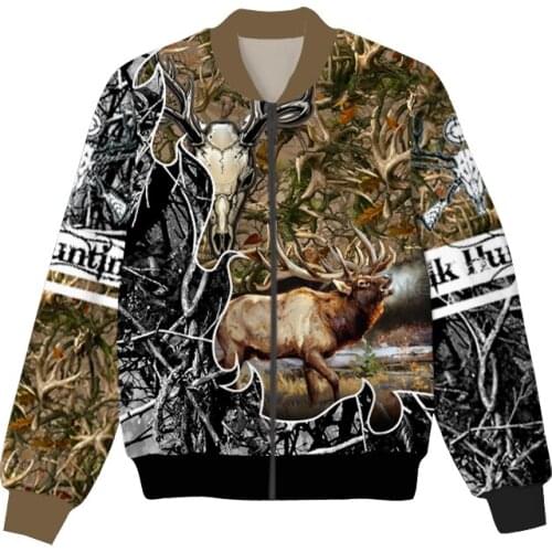 New Fashion Hunting Graphic Spring Autumn Winter Hip Hop Casual Brand 3D Print Deer Thin Jacket Polyester V9