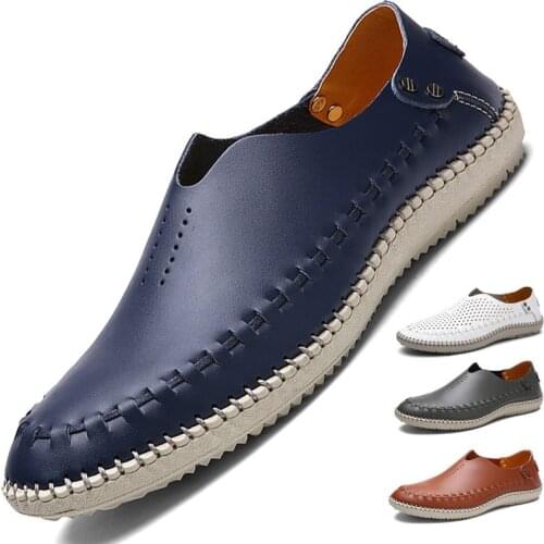 2021 New Mens Casual Shoes Male Fashion Genuine Leather Comfortable Loafers British Style Hollow Out Flat Dress Shoes PW153