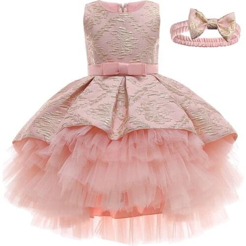 New elegant printed bowknot net yarn Christmas tail dress for baby girl puffy dress for girls birthday party dress wedding dress