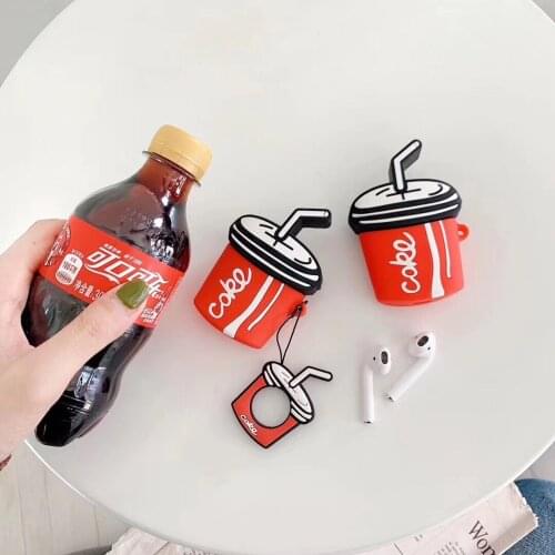 NEW Cartoon Cute 3D Coke Shape Earphone Case with Finger Ring for Airpods 1/2 Soft Drinks Design Soft Cover for Airpods