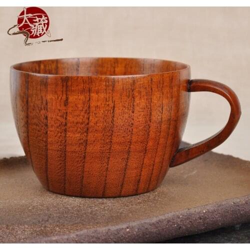 The factory wholesale natural wooden belt handle flat bottom wooden cup Korean/Japanese type whole wood cup creative coffee cup