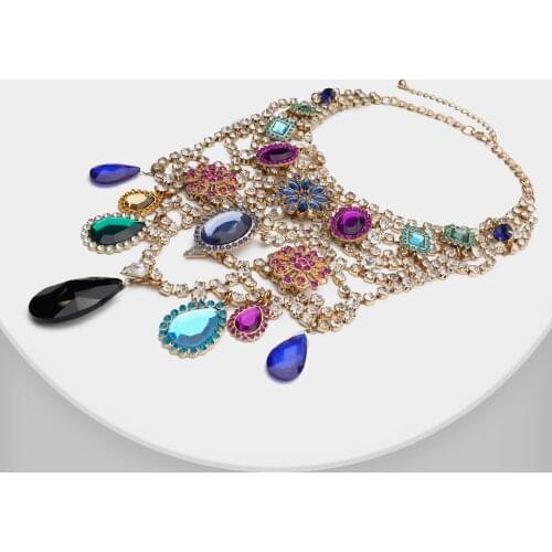 J41 Bohemia necklaces fashion for women party jewelry handmade long cystalchain necklace pendant gift belly dance accessories