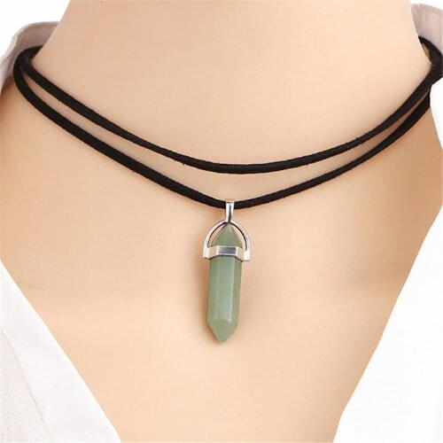 Amethyst Stone Pendant Chains Necklace For Women Hexagonal Column Natural Crystal Tiger Eye Pendentif Jewelry Link Chain Trendy