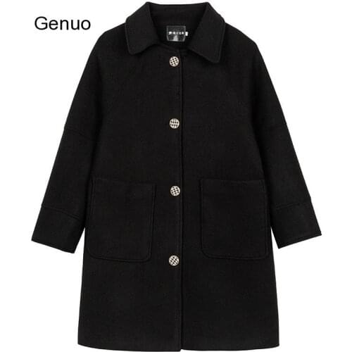 Coat Women Winter 2020 New Korean Coat Loose Casual Thick Black Wooden Coat Wool Coat Women Plus Size Long Coat