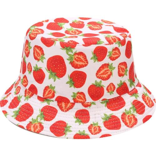 Womens Bucket Hat Panama Men 2021 Summer Cap Strawberry Harajuku Bob Femme Hip Hop Sun Protection Reversible Fisherman Hat