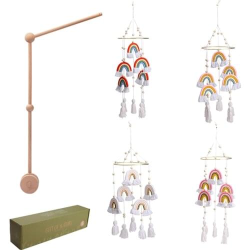 Bite Bites Baby Wooden Mobiles Bed Bell Toy Rattles Crib Bracket For Newborn Infants Rainbow Room Bed Hanging Decor Accessories