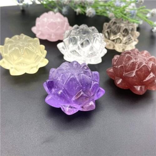 Drop Shipping 1PC Natural Amethyst Strawberry Rose White Quartz Crystal Lotus Flower Crafts Fengshui Natural Stones and Crystals
