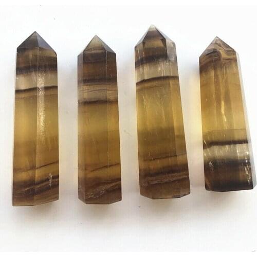Dropshipping 1pc Natural Yellow Fluorite Obelisk Fluorite Point Quartz Crystal Wand Reiki Healing Decorative Crystal Wand