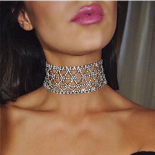 Luxurious Full Rhinestone Chokers Necklaces Woman Charming Clavicle Chain Neck chain Charm Shining Jewellery Geometry Nightclub