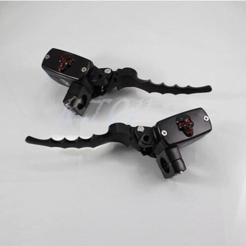 1 Pair Black 1" Skull Hand Control Reservoir Brake Clutch Levers For Harley Choppers Cruiser