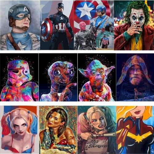 Marvel Captain America DIY Painting By Numbers Movie Poster Joker Loli Portrait Canvas Wall Art Picture Room Home Decor Kid Gift