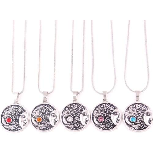 Silver with crystal Celestial Moon Stars Pendant Snake Chain Necklace
