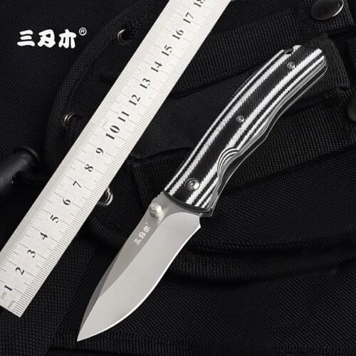 Sanrenmu 9055 Multi Pocket Tools Belt Clip Folding Knife 8CR14MOV Blade G10 Handle for Camping, Hiking and Survival