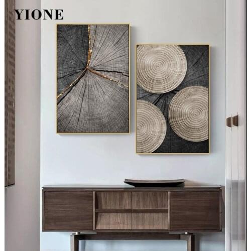 Modern Art Wood Texture Canvas Paintings Abstract Black Gold Annual Ring Wall Pictures for Living Room Posters and Prints Decor