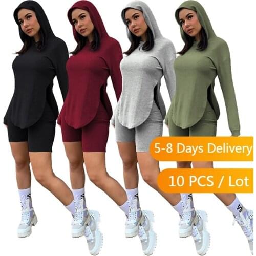 Wholesale Items Sport Hooded Tracksuit Women Summer Casual Long Sleeeve Hoodies and Shorts Set Skinny Joggers Women Set Fitness